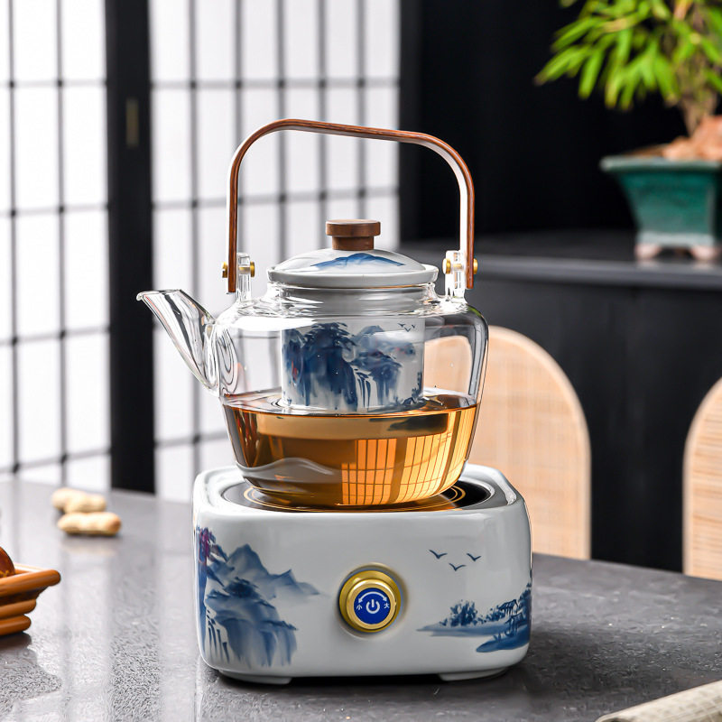 煮茶壶玻璃蒸煮茶器山水电陶炉耐高温泡茶壶家用大容量茶具套装