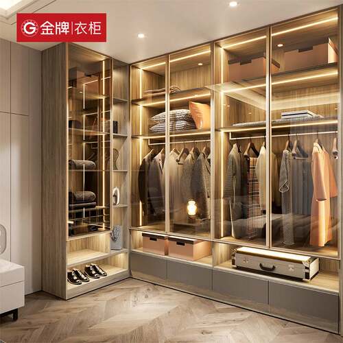 衣柜玻璃门轻奢衣帽间家具全屋定 制家用卧室整体柜子默认项