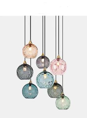 北欧现代简约彩色水纹玻璃圆球吊灯卧室床头灯创意餐厅吧台吊灯