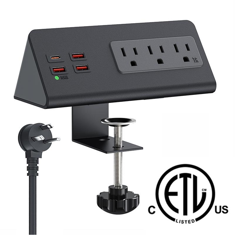 ETL认证美标电源桌面插座PD20W美标夹桌家具插座无需开孔扭转固定