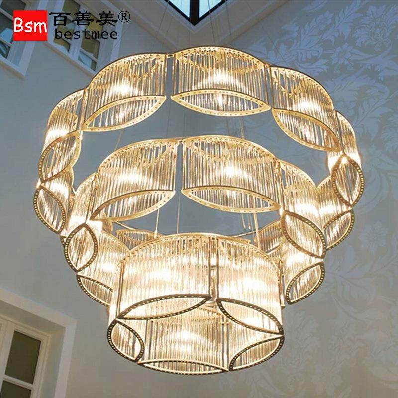 复式楼多层玻璃棒吊灯后现代简约客厅餐厅别墅样板房卧室装饰灯具,家装灯饰光源,智能吊灯,淘宝优惠券,粉丝福利购,淘宝优惠卷