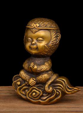 宏达 黄铜祥云萌版孙悟空 铜像铜器家居礼品摆件