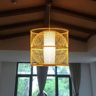 新中式 饰灯 竹艺餐厅吊灯北欧简约创意方圆竹编禅意艺术酒店客栈装