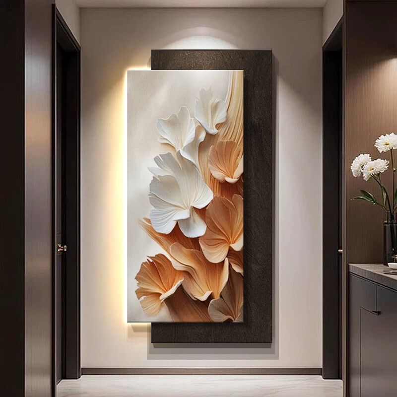 新银杏花入口装饰画现代无障碍豪华走廊过道挂画高端砂岩立体壁灯