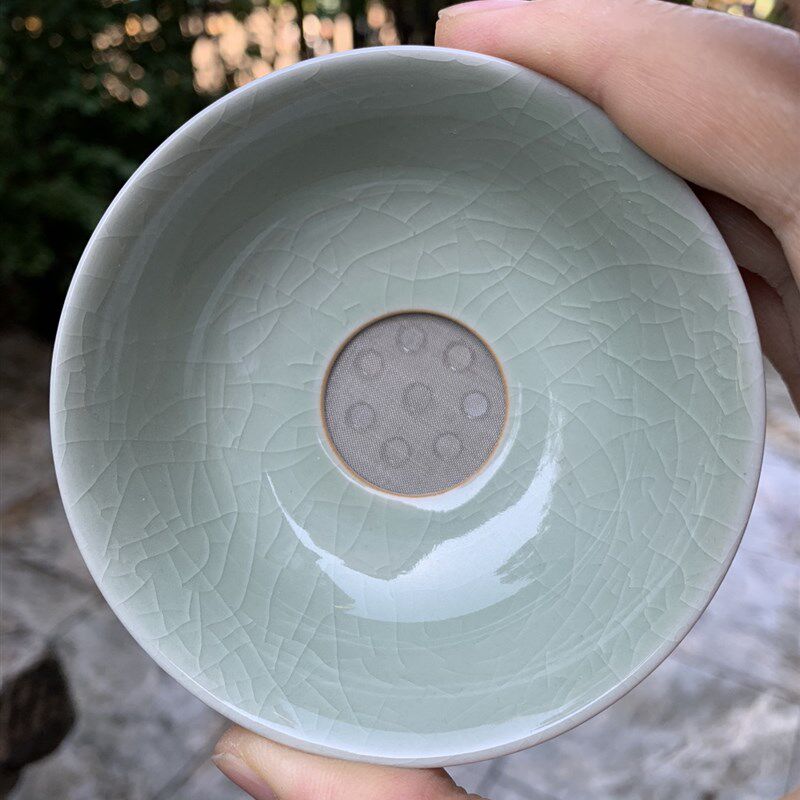 瓷语汝窑茶滤器豆绿汝瓷网托架创意超细茶漏个性可爱圆形中式可养