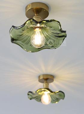 复古绿色荷叶吸顶灯北欧简约餐厅灯具玄关阳台吧台过道铝材玻璃灯