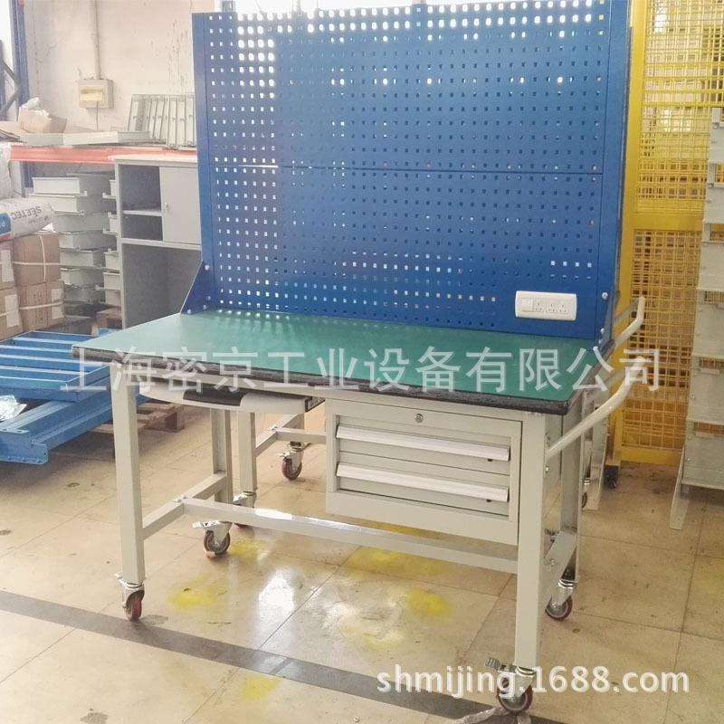 可移动工作桌带轮子推车防静电工作台带吊柜带键盘抽带把手