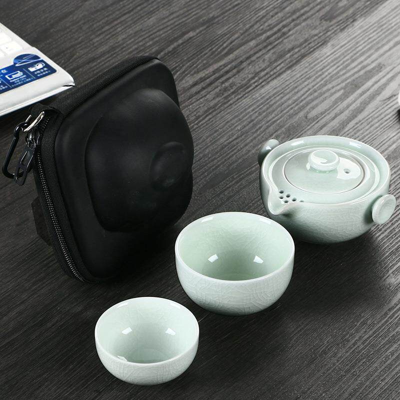 镜清汝窑快客杯一壶一二两杯迷你旅行小茶具套装便携开片户外陶瓷
