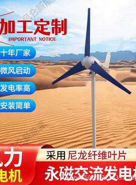 小型风力发电机100W12v蓝色3/5叶片风光互补太阳能路灯新能源