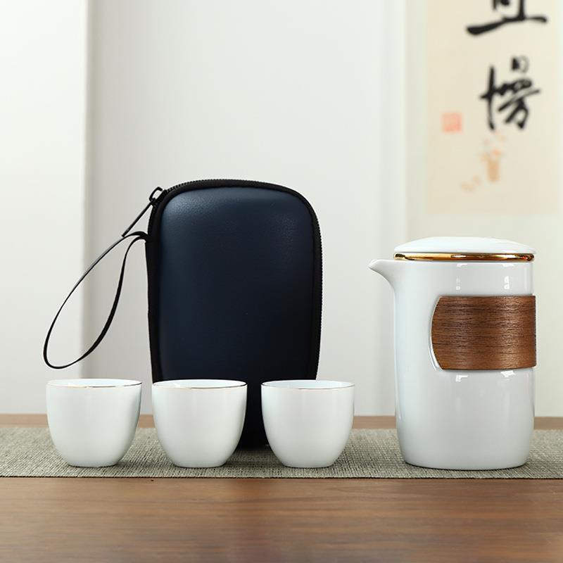 创意手工便携式快客杯一壶三杯携带式随身泡茶壶茶杯套装户外旅行