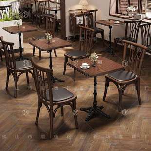 餐桌小方桌咖啡桌椅桌子清吧餐厅实木复古酒吧桌椅组合小酒馆椅子