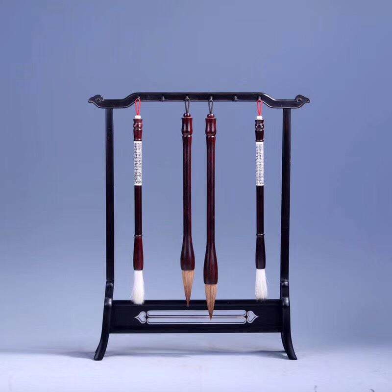 办公摆件 紫光檀古钱币木质笔架 文房四宝毛笔挂 厂家工艺品