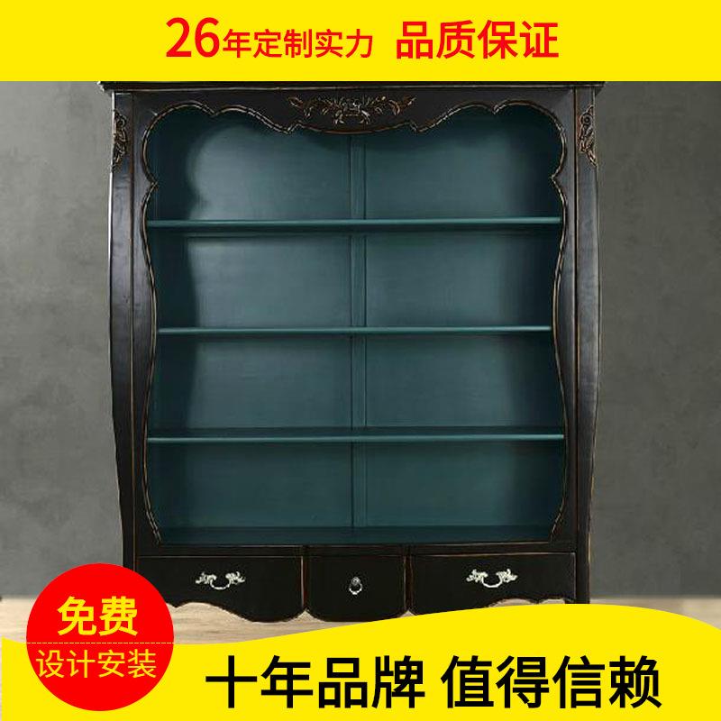 复古仿古书房家具 新古典实木书架书柜置物架美式3斗学生落地书架