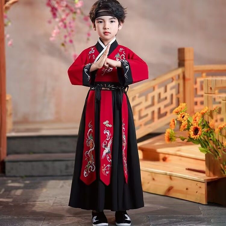 汉服男童国学中国女童古装书童服装三字经儿童弟子规演出服表演