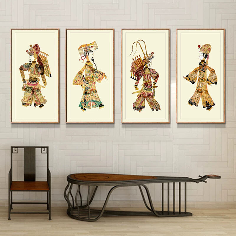 饭店酒店工艺品皮影特色墙壁挂画西安民间餐厅皮影戏陕西画装饰画