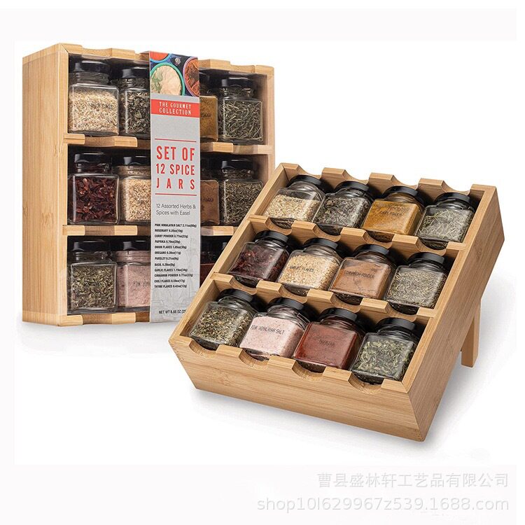 木制多层多格厨房调料收纳盒家用餐厅香料瓶放置盒桌面杂物整理盒