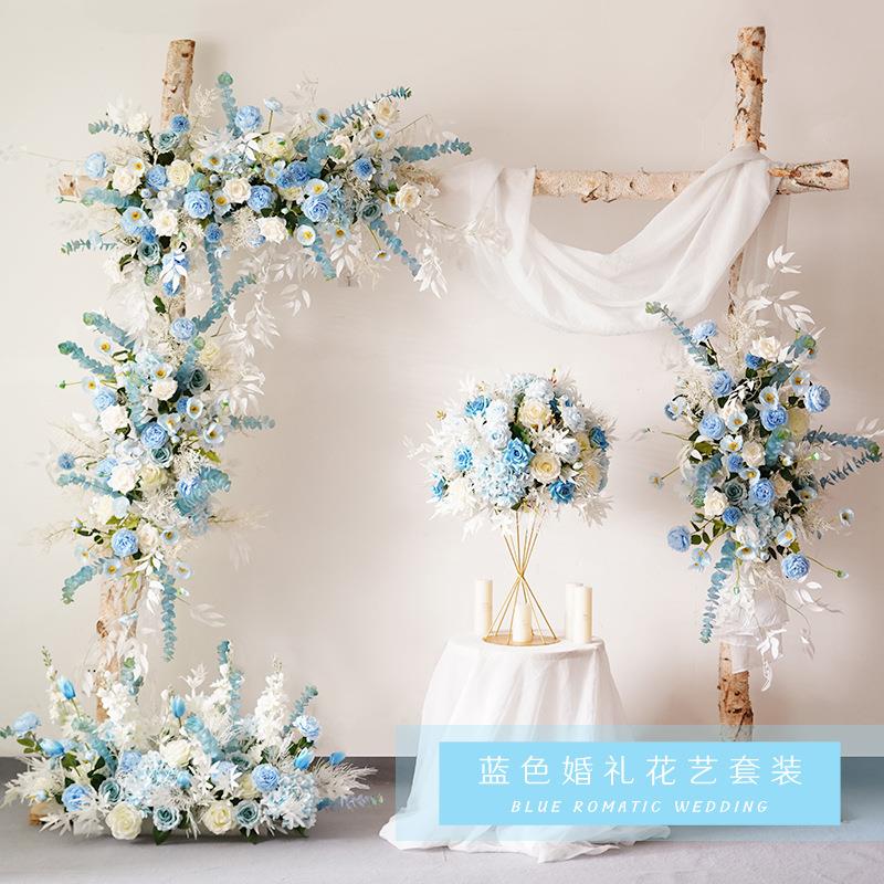 仿婚礼装饰蓝色系拱门套装 花假花手工成品花艺橱窗墙面花