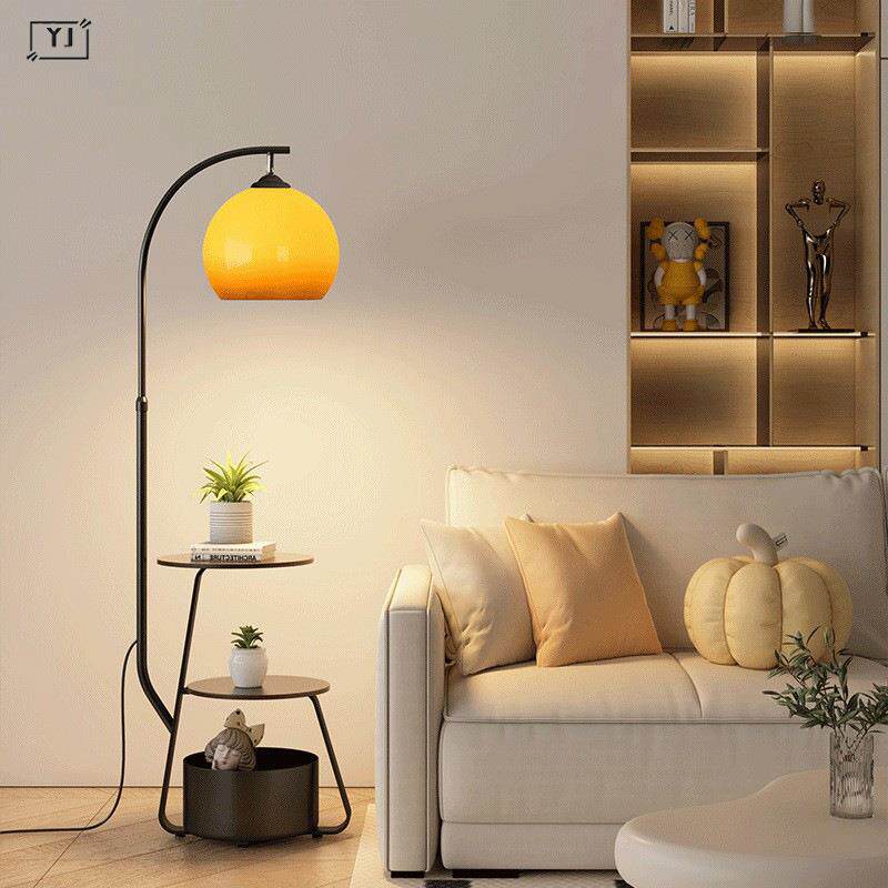 玻璃柚子客厅沙发落地灯卧室床头柜一体台灯玻璃灯罩立式氛围灯