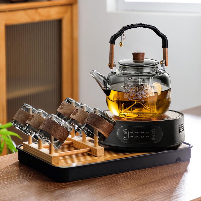 新款电陶炉煮茶器套装家用玻璃蒸煮茶壶加厚耐热提梁壶整套茶盘