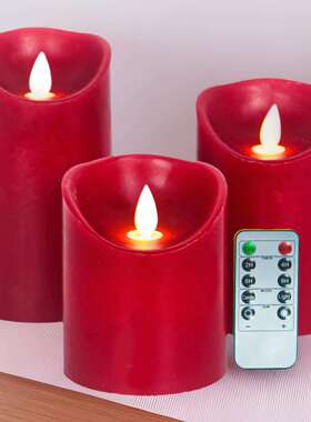 酒红色led电子蜡烛灯摇摆灯芯直径8cm高度10/12.5/15cm无焰蜡烛