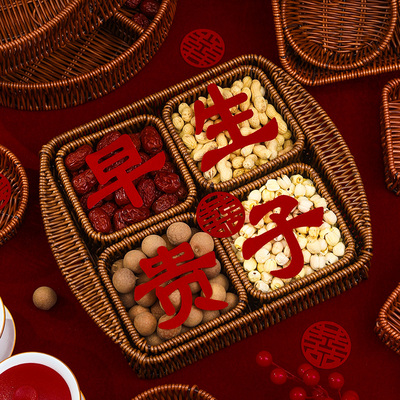 结婚早生贵子模具压牀娃娃摆件婚礼铺牀乾果盒订婚宴布置婚庆用品