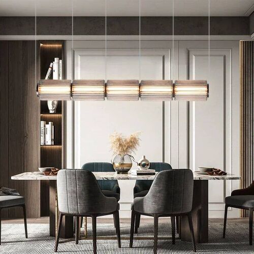 Minimalist Long Stripe Pendant Light Smoke Gray Glass Lampsh