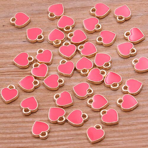 50PCS 6*8mm 10 Color Alloy Metal Drop Oil Small Heart Charms