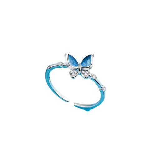Blue Elegant Butterfly Rings for Women Korean Trendy Inlaid