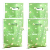 Flower Thank Bags Green Plastic Gift Daisy Tote 10pcs You