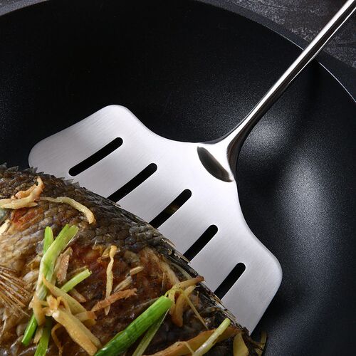 1PC Stainless Steel Fish Frying Spatula Egg Pan Scoop Nonsti