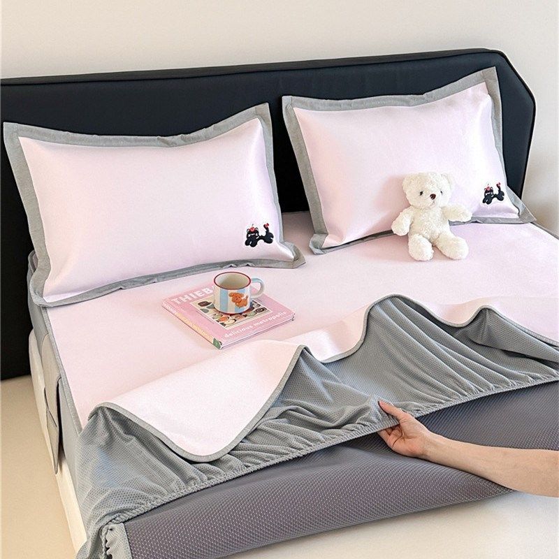 900D卡通纯色刺绣冰丝凉席三件床笠款类母婴抗菌裸睡空调软席,床上用品,冰丝席,淘宝优惠券,粉丝福利购,淘宝优惠卷