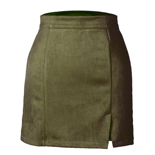 Autumn and Winter Womens Suede Bag Hip Skirt High Waist