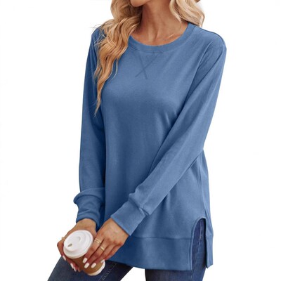 Womens Round Neck Long Sleeve Casual Loose Top Base Shirt T