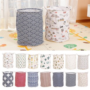 Collapsible Round Cotton Linen Laundry Basket Dirty Clothes