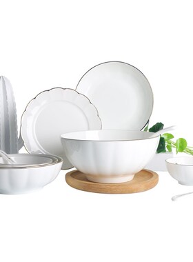 敏杨 碗碟装骨瓷餐具创意陶瓷色拉碗西餐盘饭盘 骨瓷品味28头