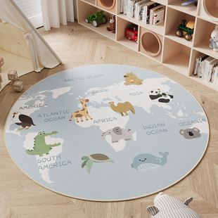 儿童房卧室圆形地毯夏季冰丝阅读区读书角地垫宝宝玩耍区爬行垫子