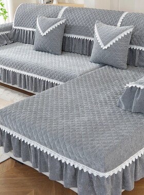 灰色耐脏欧式高档沙发垫四季通用202新款罩皮沙发防滑全包定制