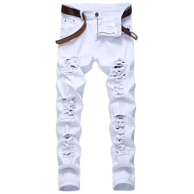Mens Casual Big Rapped Sretch Trousers Slim-fit Denim Mens
