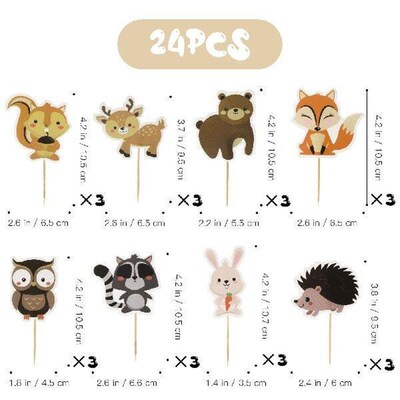 24 Pcs Animal Party Cake Topper Decorate Creative Toppers