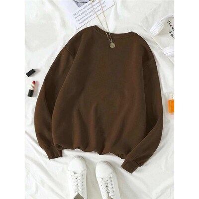 Womens Print Thermal Lined Crew Neck Loose Pullover Long Sl