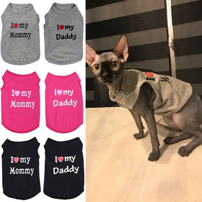 Cute Cotton Mommy Daddy Pet Cat Clothes for Small Cats Summe