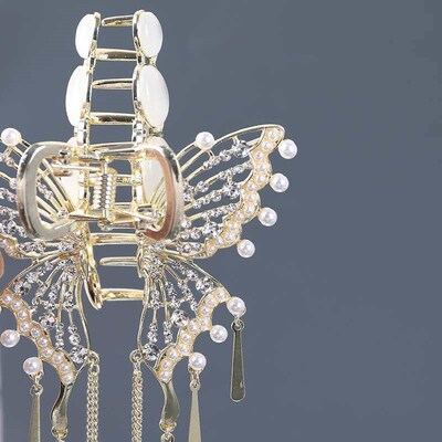 Wind chime tassel big butterfly delie dish hair clip back he