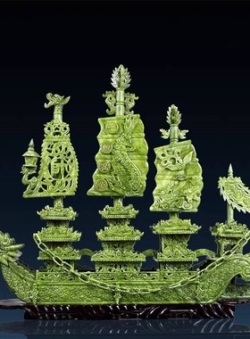 玉石龙船摆件天然酒店商场装饰高档送礼招財开业客厅创意一帆风顺