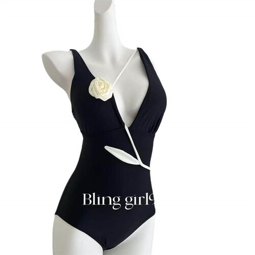White rose collar one-piece swimsuit for women, covering