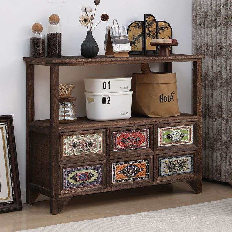 中古风玄关柜彩绘柜子复古实木斗柜抽屉式收纳柜储物柜多功能边柜,3C数码配件,其它配件,淘宝优惠券,粉丝福利购,淘宝优惠卷