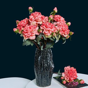 高档牡丹花绢花假花仿真花摆设客厅摆件塑料花艺家居插花装饰花卉