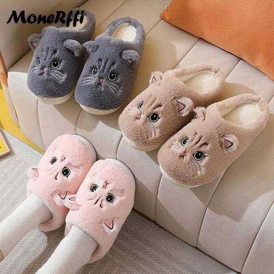 Couple Winter Home Slippers Women Shoes Cute Cartoon Cat Sl0