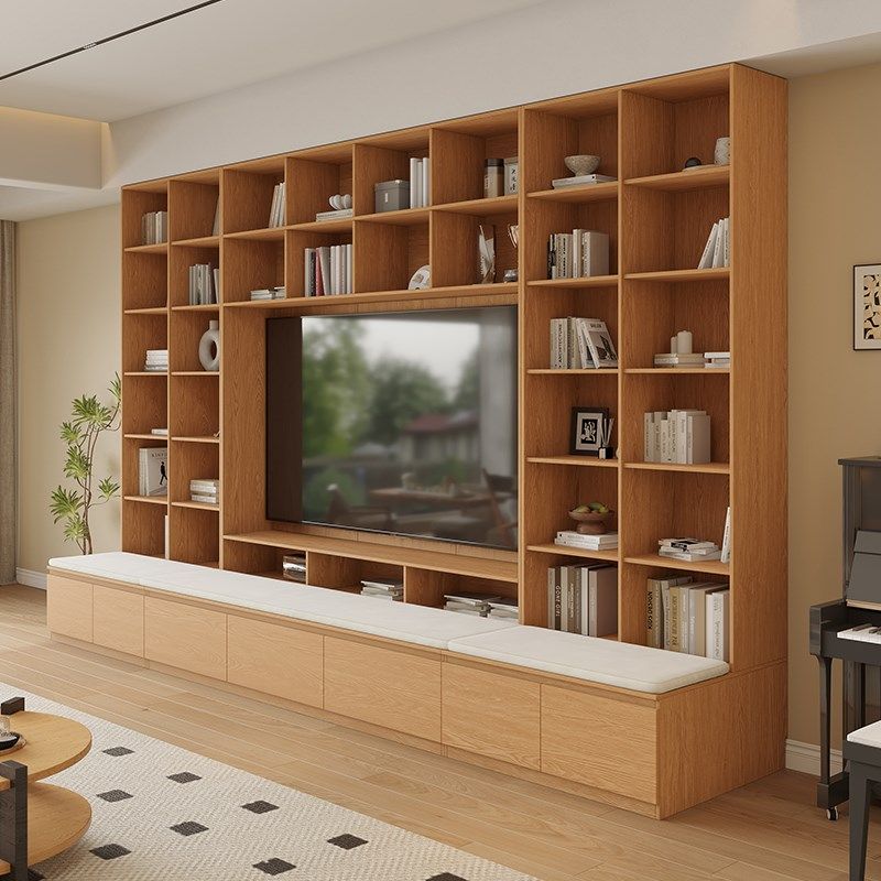 橡木定制客厅电视柜满墙卡座一体书柜到顶全实木摆件整墙展示书架,住宅家具,电视柜,淘宝优惠券,粉丝福利购,淘宝优惠卷