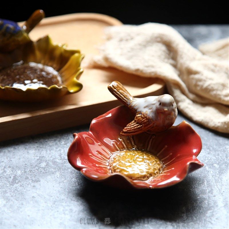 创意彩釉陶瓷装饰品摆件可爱小鸟陶瓷肥皂盒烟灰缸钥匙盆盘子,家居饰品,装饰烟灰缸,淘宝优惠券,粉丝福利购,淘宝优惠卷