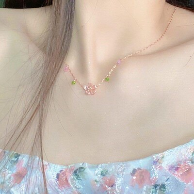 Romantic Charm Pink Cherry Blossom Pendent For Women Korea J
